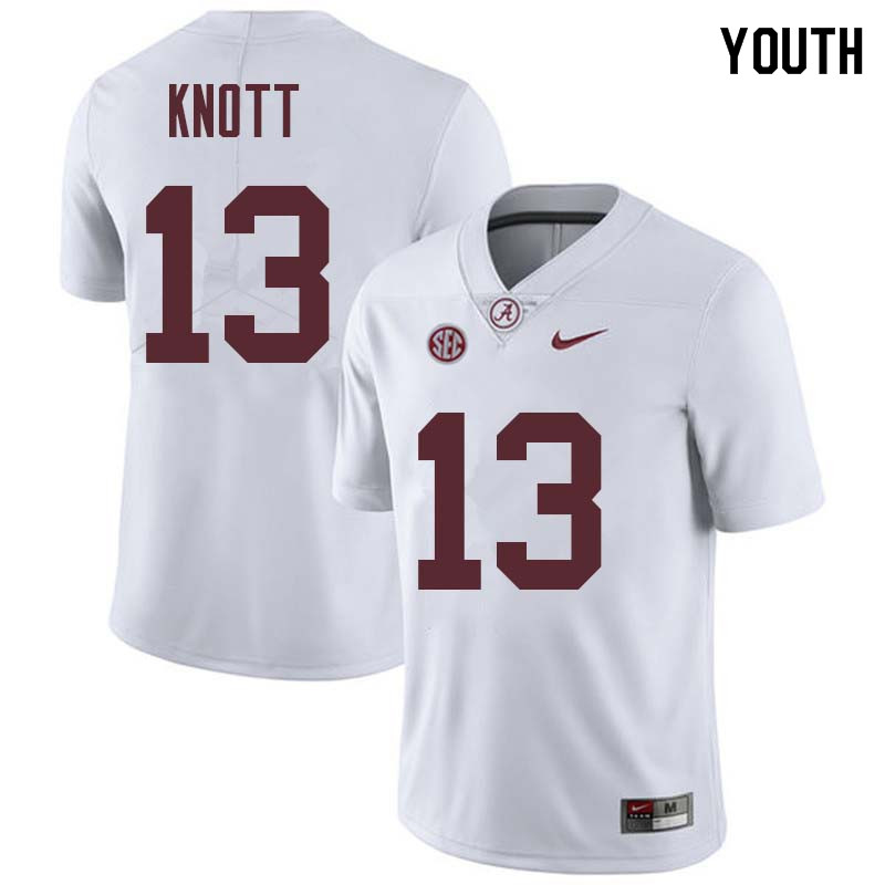 Youth #13 Nigel Knott Alabama Crimson Tide College Football Jerseys Sale-White